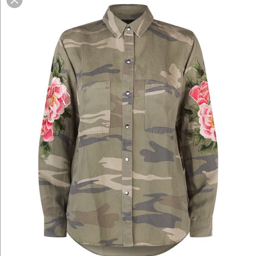 Rails Marcel camo floral embroidered sleeve shirt